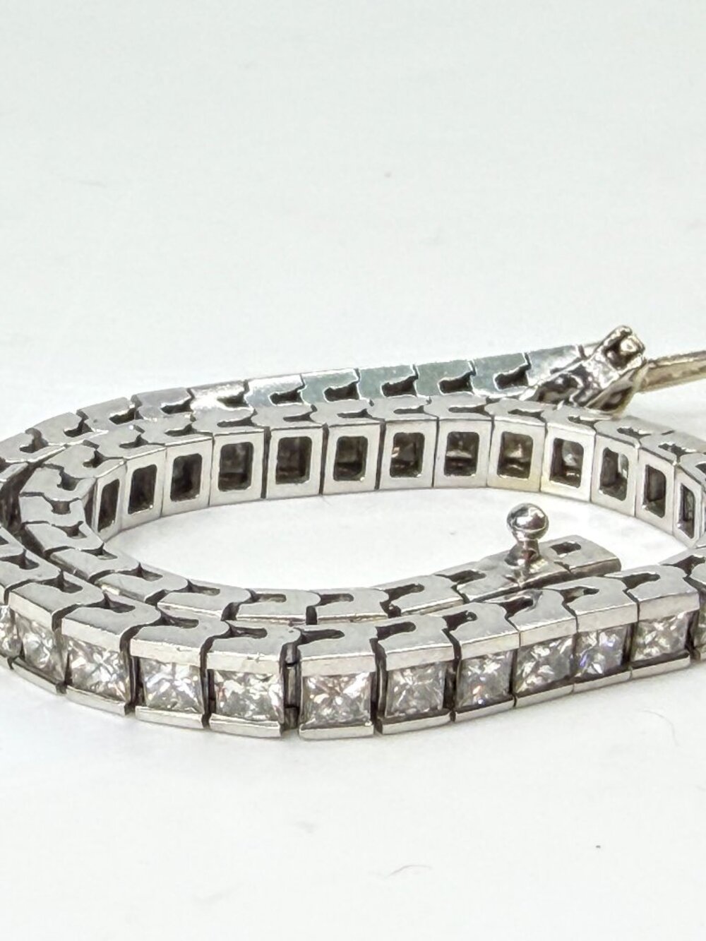 14K White Gold 11.5ctw Princess Diamond Tennis Bracelet 7" 15.2g  JR1990
